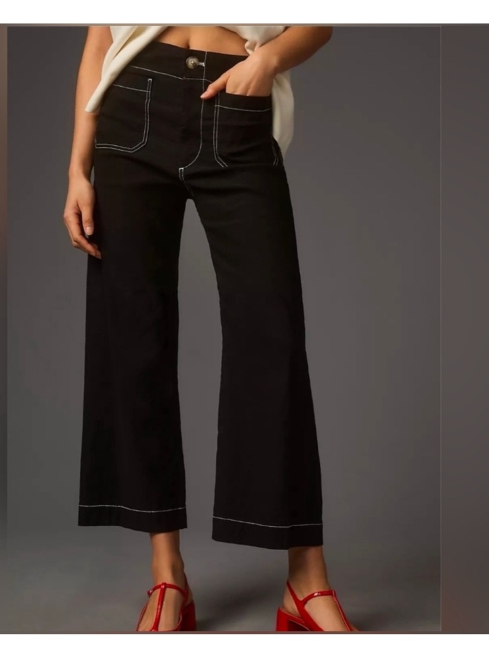 Anthropologie Colette Contrast-Stitch Cropped Wide-Leg Pants Maeve, 24P